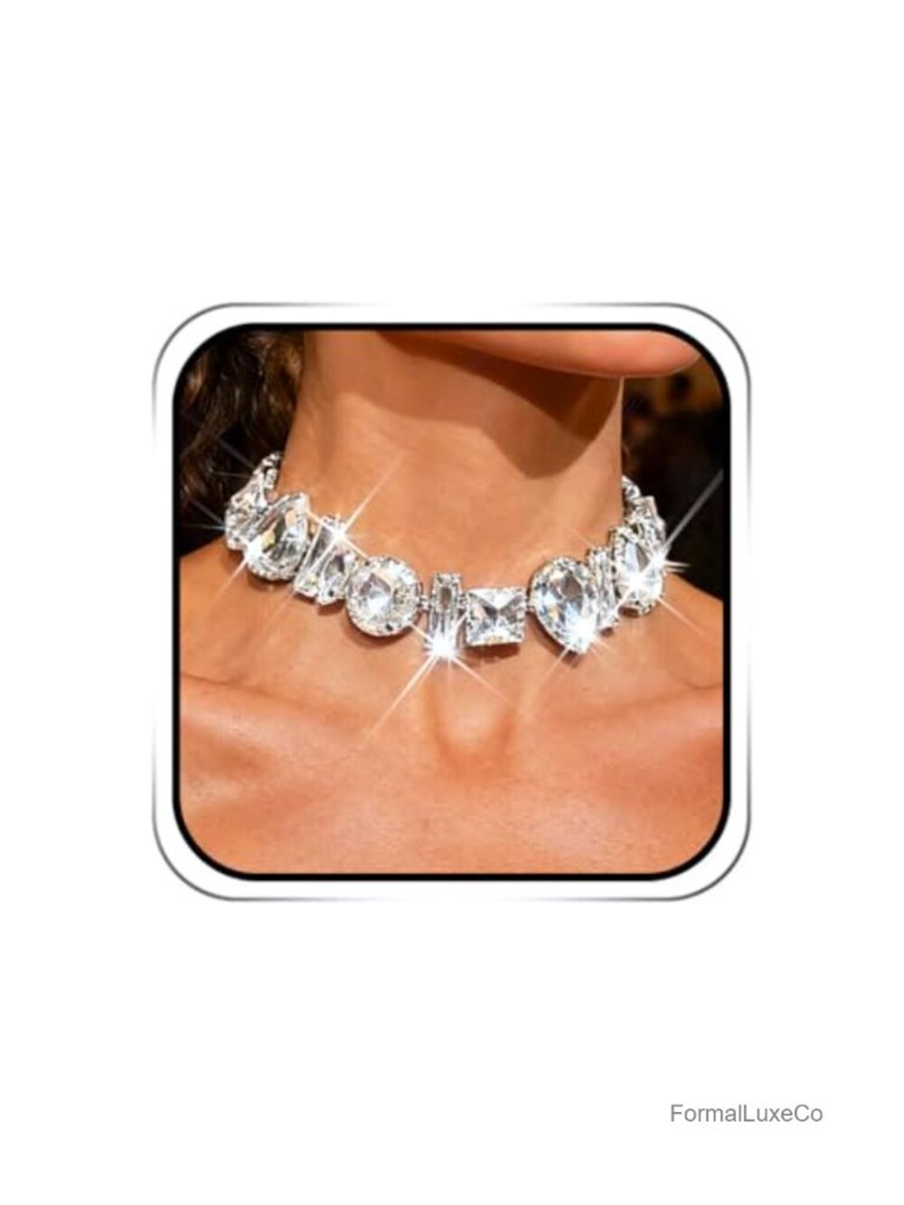Chunky Crystal Choker Necklace for Women, Sparkly Rhinestone Wedding Prom